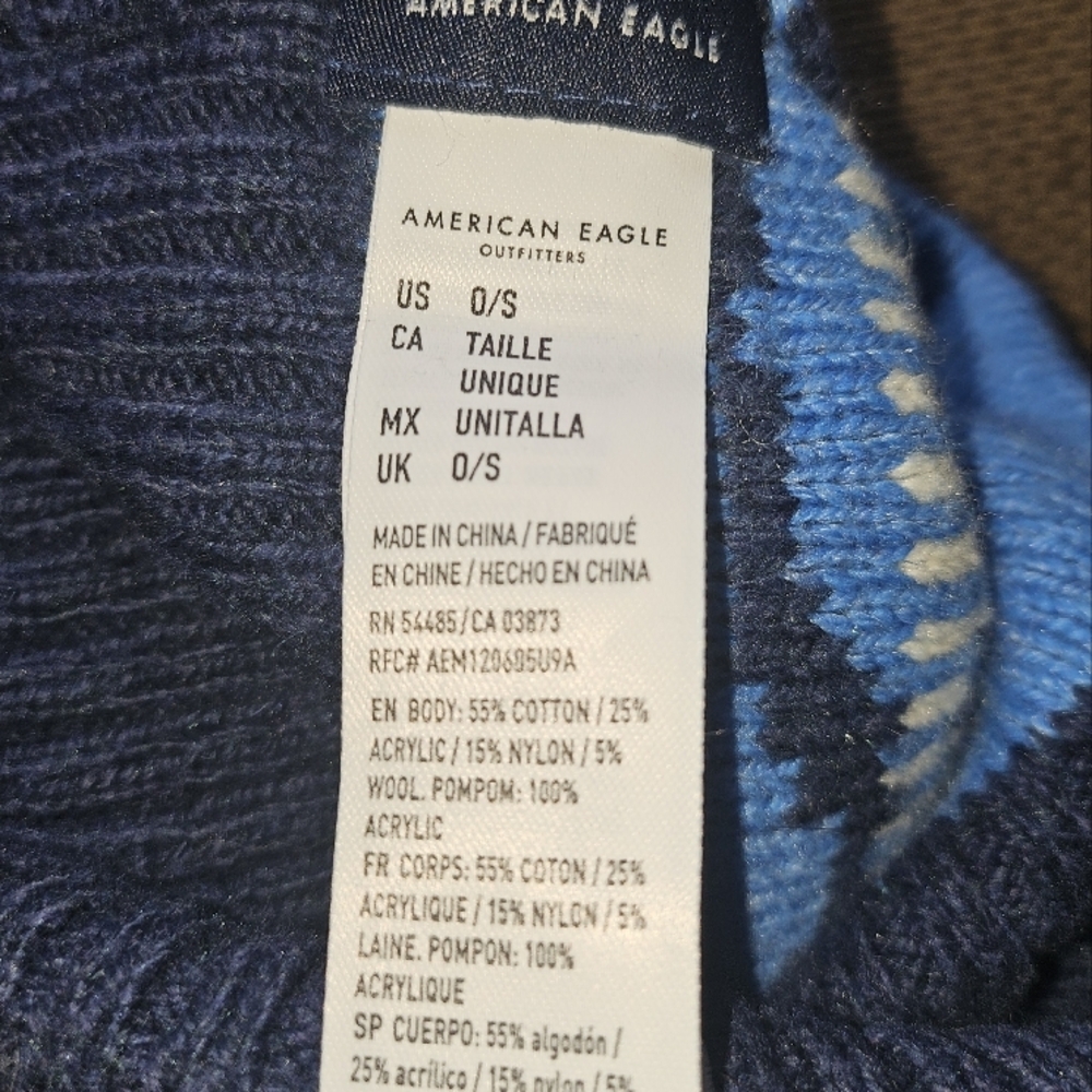 American Eagle Unisex Blue and White Mountain Landscape Knitted Beanie Hat. - Picture 3 of 3